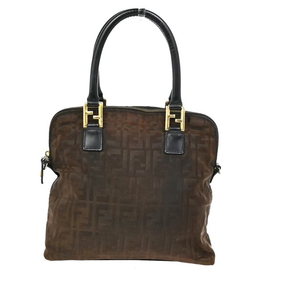 FENDI Logo Zucca Hand Bag Canvas Leather Brown GHW Italy 68TA033 - Picture 1 of 15